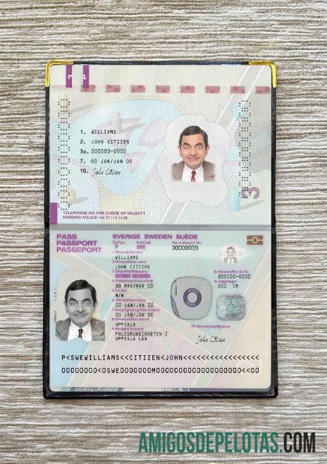 Visual fotográfico do passaporte sueco versão 2 amostra